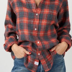 Frank and Eileen linen flannel plaid button down  size L